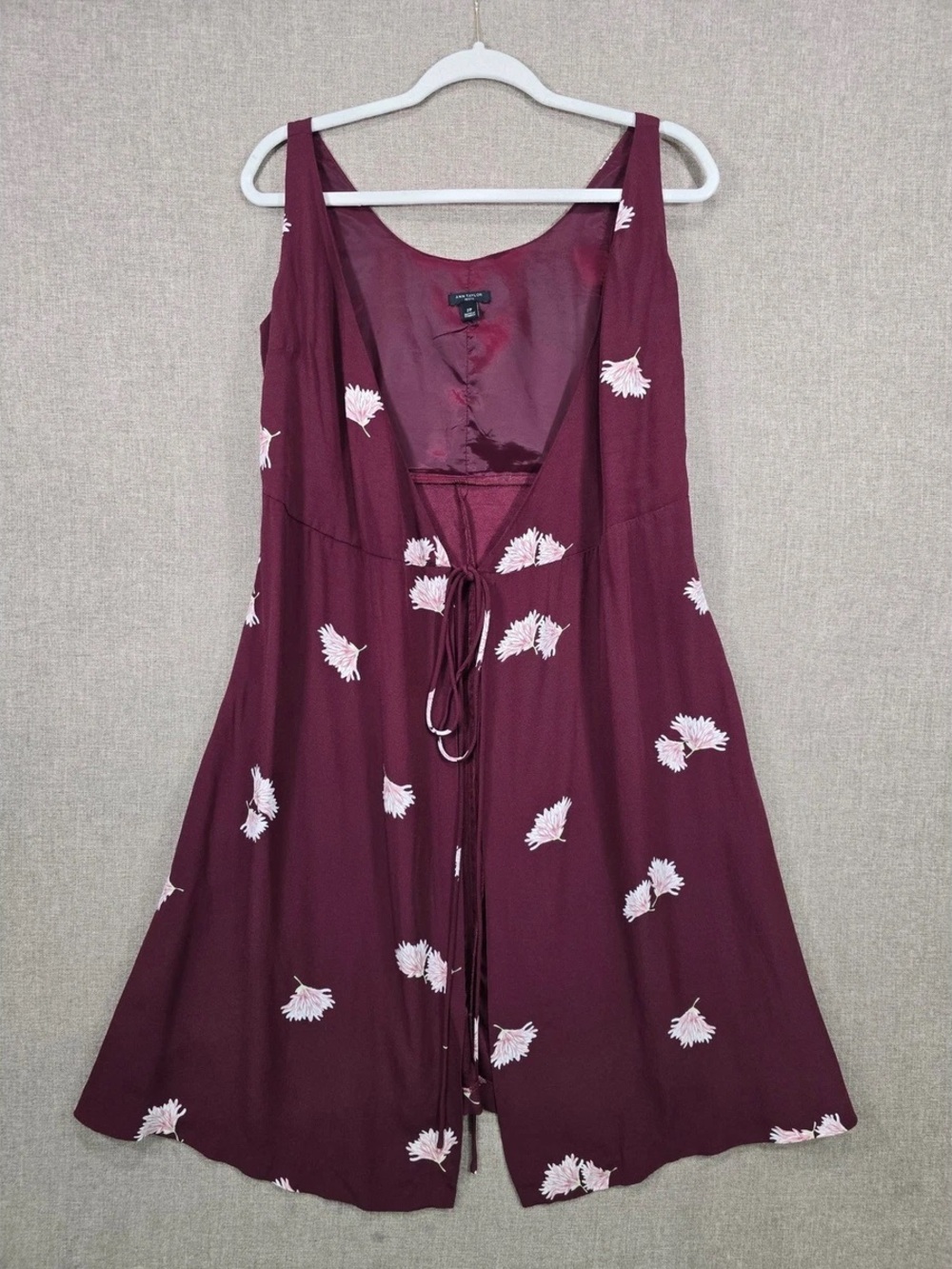 Ann Taylor Burgundy Floral Tie-Front Mini Dress